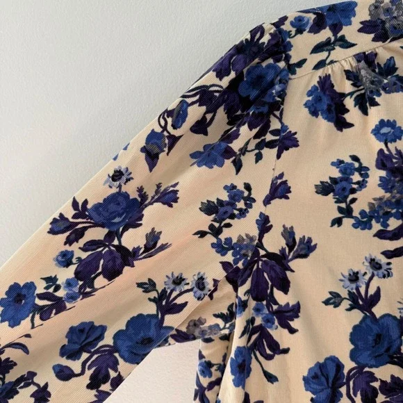 Sezane women's Floral Soledad dress Tiered Mini Dress Blue Cream size 12 (44) - Picture 3 of 9